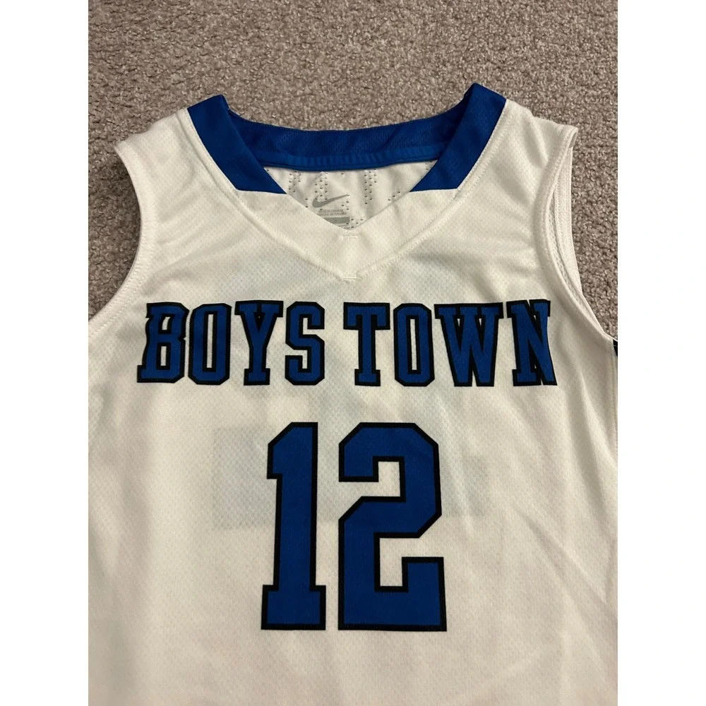 Nike Boys Town Basketball Jersey Mens Small White Blue #12‎ Excellent Sleeveless